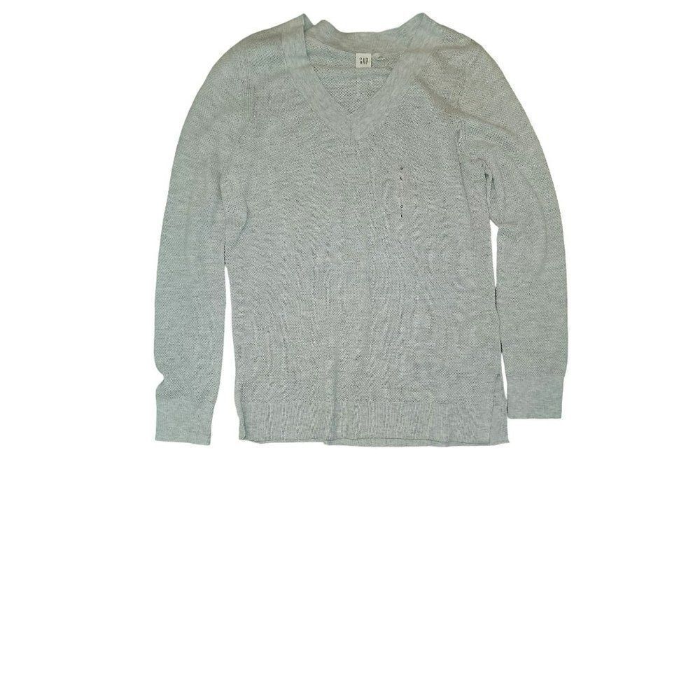 GAP V-Neck BellaWaffle Knit Sweater Heather Dove Women's Sz Large + Free Gift